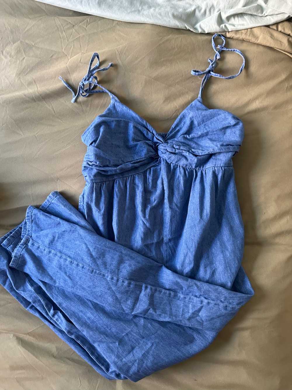 Old Navy Blue Tie-Shoulder Chambray Jumpsuit